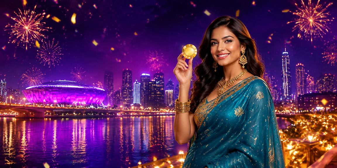 Indian woman using smartphone for online betting in a lively city